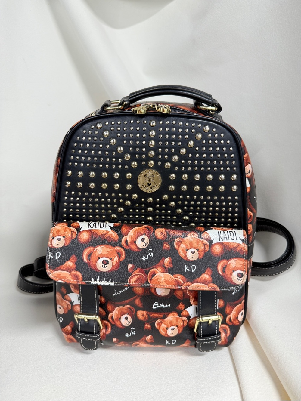 used Black Teddy Bear Print Backpack